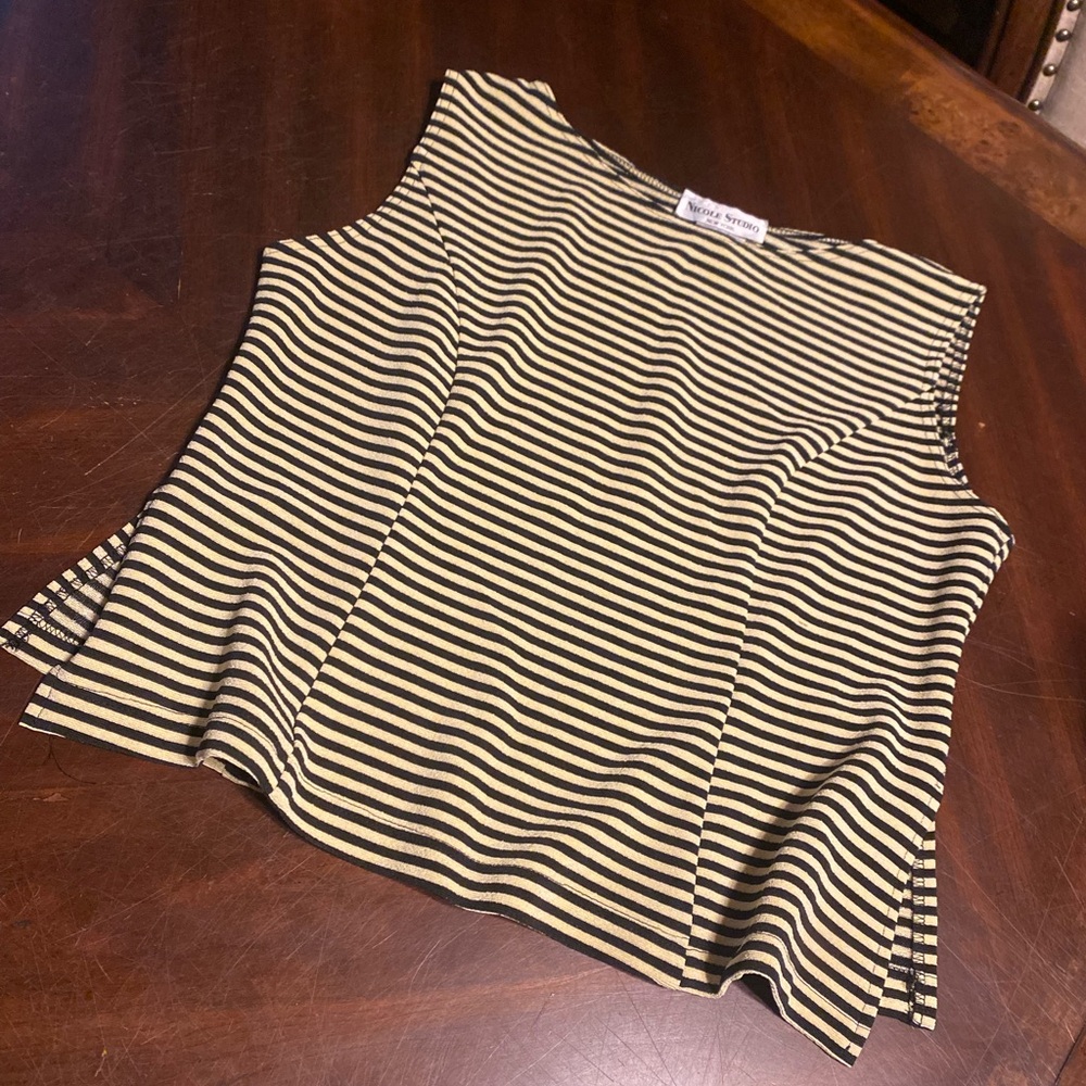 Nic+Zoe Black and Cream Striped Sleeveless Shell